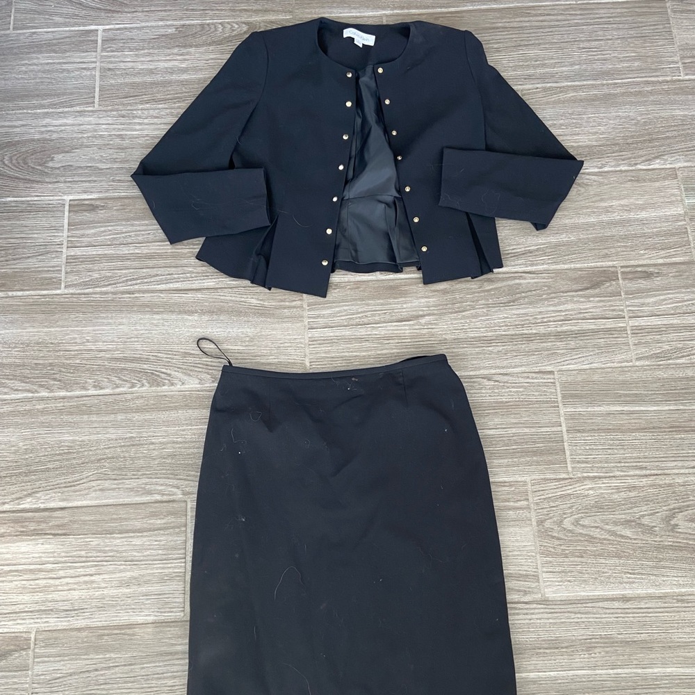 Black and Gold Blazer and Skirt Set Calvin Career Professional Gold Accents